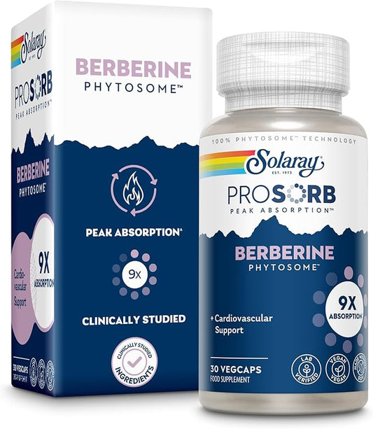 Solaray Berberine Phytosome - 9X Absorption and Easy-to-Digest - Standardized to 30% Berberine HCl - Vegan, Made Without Soy - 60-Day Guarantee - 30 Servings, 30 VegCaps
