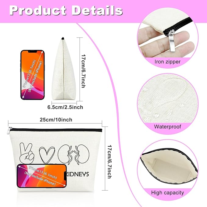 Kidney Transplant Gift Makeup Bag Kidney Donor Gifts for Women Nephrology Nurse Gift Nephrology Doctor Appreciation Cosmetic Bag Christmas Birthday Present for Dialysis Nurse Student Travel Pouch