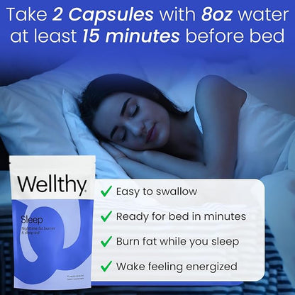 Wellthy Night Time Fat Burner - Weight Loss Pills for Women - Vitamin B6, Ashwagandha & Melatonin - Nighttime Fat Burner for Women - Belly Fat Burner - Natural Weight Loss Supplements for Women, 60ct