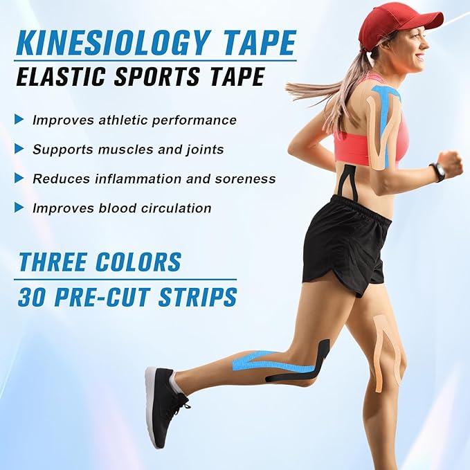 Waterproof Breathable Athletic Elastic Sports & Weightlifting Tape, Injury Recovery-Muscle Strain Relief & Joint Support(3 Colors Mixed) (Y-Shaped)