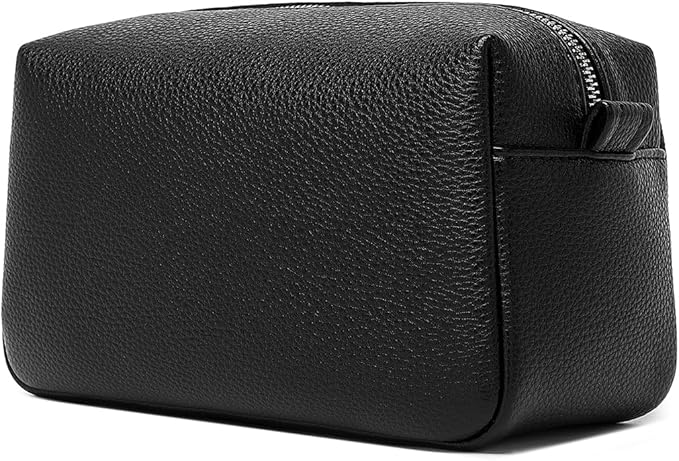 PU leather Organizer Bag Lightweight Cosmetic Bag with Ring Clasp Perfect Travel Makeup Bag for Women (Black/PU)