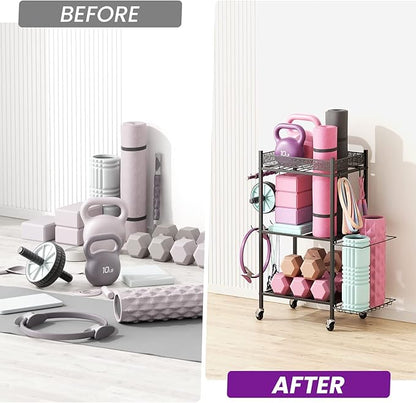 Yoga Mat Storage Rack, Home Gym Storage Rack, VOPEAK Workout Storage for Yoga Mat, Foam Roller, Equipment Gym Storage for Home Exercise and Fitness Gear (Metal)