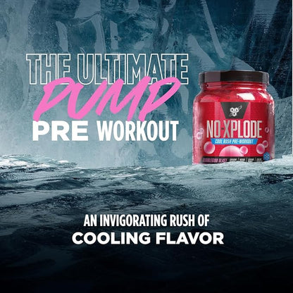 BSN N.O.-XPLODE Cool Rush Pre Workout Powder, Preworkout Energy Supplement for Men and Women with Creatine and Beta-Alanine, New Flavor: Bubblegum Blast, 30 Servings