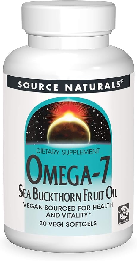 Source Naturals Omega-7 Sea Buckthorn Fruit Oil, Non-GMO, Vegan-Sourced for Health and Vitality* - 30 Vegan Softgels