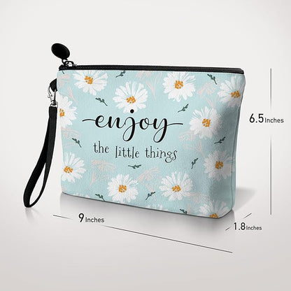 Hglian Daisy Flower Travel Makeup Bag Inspirational Cosmetic Toiletry Organizer Cute Zipper Pouch Wristlet for Purse Birthday Gifts for Women Daisy Lover Girls(Teal)