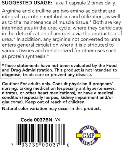 Arginine & Citrulline 500/250mg - 120 Capsules (2 Pack)
