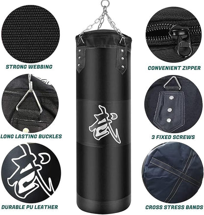 Hanging Punching Bag Set Unfilled, Heavy Boxing Bags Kickboxing Bag for Adults Kids, Youth Boxing Set with Hand Wraps, Punching Bag Hangers, for MMA Muay Thai Karate Taekwondo Training