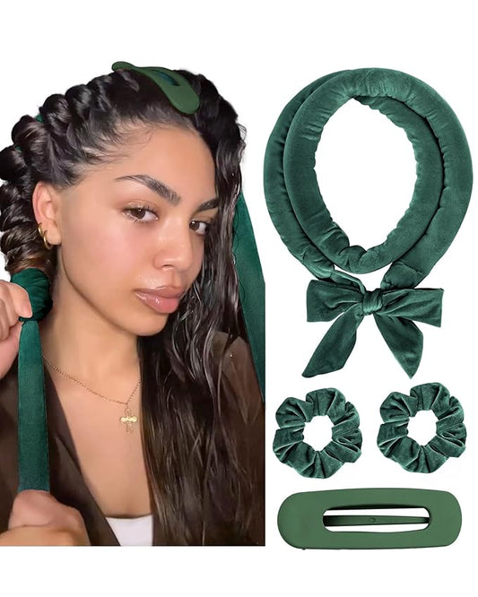Yanibest Heatless Hair Curler for Overnight Curls, No Heat Damage Hair Curlers with Clips & Scrunchies for All Hair Types,Green