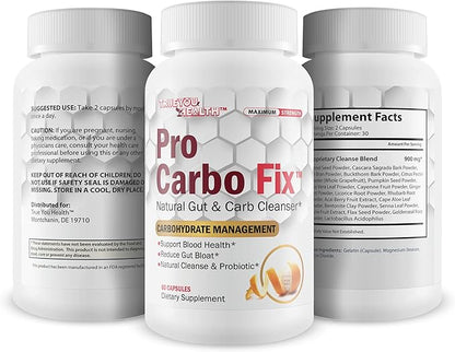 Pro Carbo Fix - Natural Gut & Carb Cleanse Supplement - Plant Based Formula w/Probiotics - Support Digestive Health & Blood Health - Help Flush Carbs & Toxins - Promote Regularity & Reduced Gut Bloat