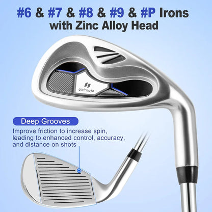 Tangkula 9/10 Pieces Men's Complete Golf Clubs Set Right Hand, Includes 460cc Alloy #1 Driver & #3 Fairway Wood & #4 Hybrid & #6/#7/#8/#9/#P Irons & Putter, Golf Club Set