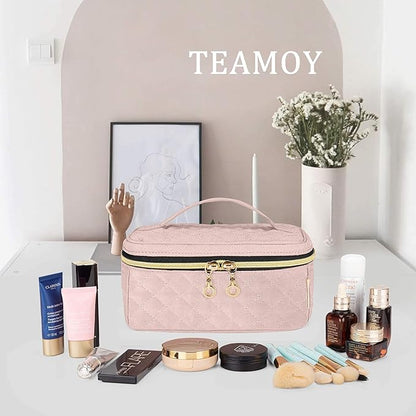 Teamoy Travel Makeup Brush Case, Professional Cosmetic Artist Organizer Case with Handle for Makeup Brushes(up to 7-inch) and Essentials, Small, Misty Rose(BAG ONLY)