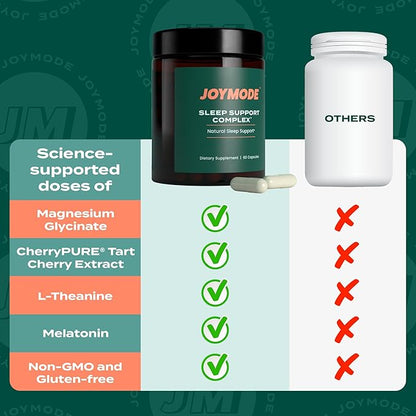 JOYMODE Sleep Aid Supplement for Adults (60 ct) with L Theanine, Melatonin & 125mg Magnesium Glycinate, 500mg Tart Cherry Extract from CherryPURE for Sleep Support