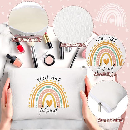 Sieral 20 Pcs Inspirational Gifts for Women Cosmetic Makeup Bags and Keychains Bulk with Inspirational Quotes Appreciation Gifts for Women Mom Nurse Teacher Graduation Employee(Rainbow)