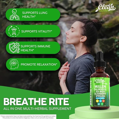 Organic Mullein Liquid Drops With Chlorophyll for Lung Detox Plus Irish Sea Moss, Spirulina, Licorice, Tart Cherry, Lobelia, Motherwort, And Elderberry For Men Women Health Supplement Vitamin