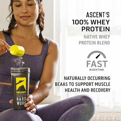 Ascent 100% Whey Protein Powder - Post Workout Whey Protein Isolate, Zero Artificial Flavors & Sweeteners, Gluten Free, 5.5g BCAA, 2.6g Leucine, Essential Amino Acids, Chocolate 1 lb