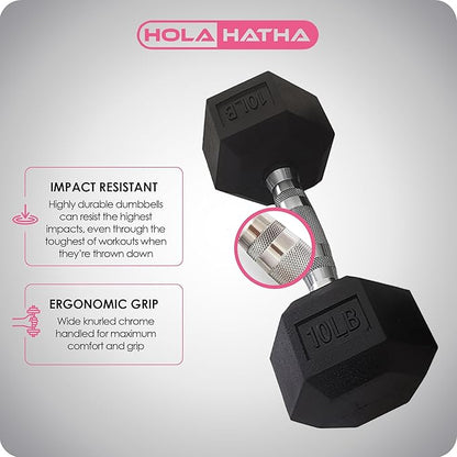 HolaHatha Hexagonal Dumbbell Free Hand Weight Set w/Rack