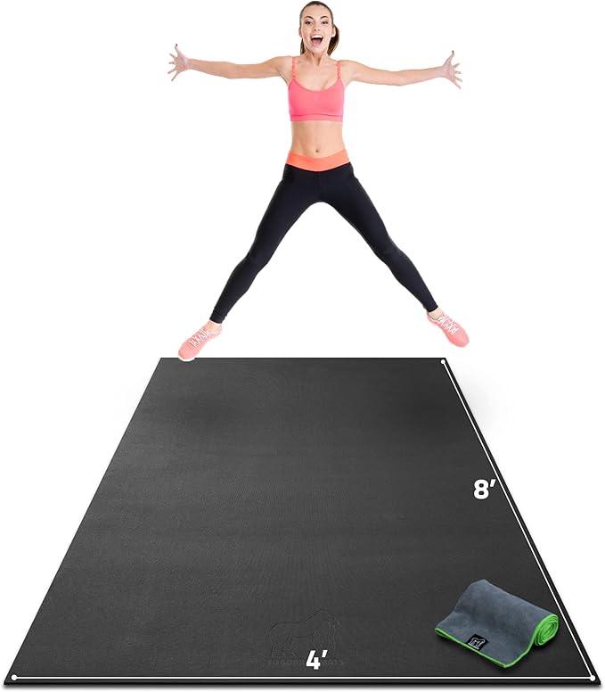 Gorilla Mats Premium Large Exercise Mat – 8' x 4' x 1/4" Ultra Durable, Non-Slip, Workout Mat for Instant Home Gym Flooring – Works Great on Any Floor Type or Carpet – Use With or Without Shoes