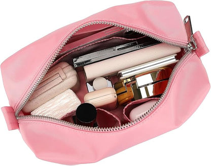 Organizer Bag Lightweight Cosmetic Bag with Ring Clasp Perfect Travel Makeup Bag for Women nylon Stand Up Design (Pink/Nylon)