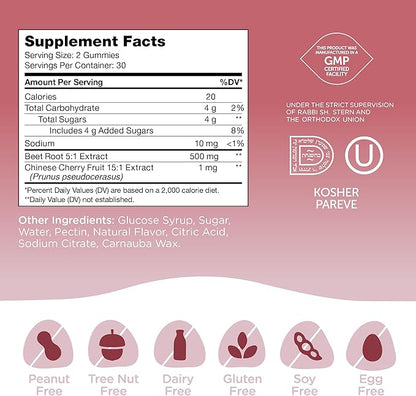 Zahler Beet Root Gummies with Cherry Fruit Extract - 500mg Beet Gummies for Adults - Dark Cherry Flavor - Supports Blood & Nitric Oxide Flow - Vegetarian Kosher Non GMO Beetroot Gummies - 60 Count