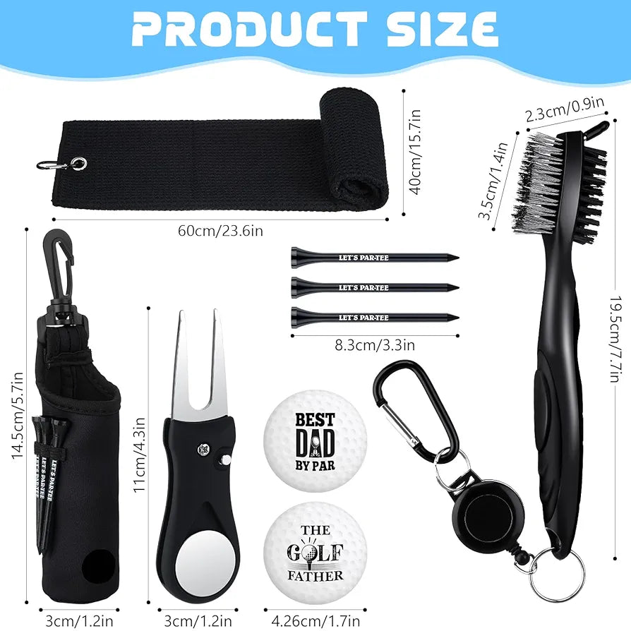 9 Pcs Golf Accessories Kit Golf Club Cleaning Kit Include Microfiber Towel, Cleaner Brush, Ball and Tee Holder, Divot Repair Tool, Ball Bag with Hook for Men Women Gifts