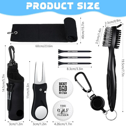 9 Pcs Golf Accessories Kit Golf Club Cleaning Kit Include Microfiber Towel, Cleaner Brush, Ball and Tee Holder, Divot Repair Tool, Ball Bag with Hook for Men Women Gifts