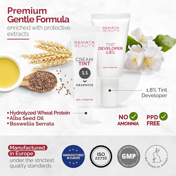 RB RENATA BEAUTY Tint Kit – Cream Hair Dye Kit with Developer and Application Brush for Spot Coloring - Covers Gray Hairs, Smudge-Proof, Long-Lasting Up to 4 Weeks, 20 Applications [Graphite]