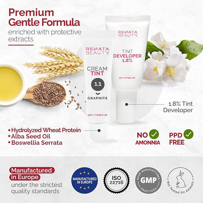 RB RENATA BEAUTY Tint Kit – Cream Hair Dye Kit with Developer and Application Brush for Spot Coloring - Covers Gray Hairs, Smudge-Proof, Long-Lasting Up to 4 Weeks, 20 Applications [Graphite]