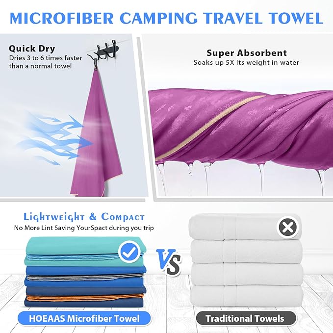 HOEAAS 2 Pack Microfiber Camping Towels