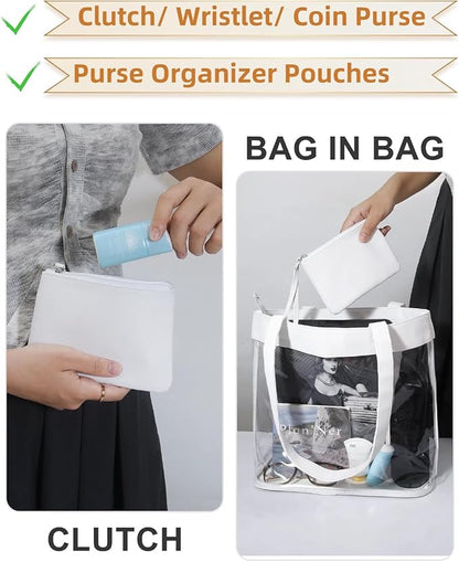 Small Makeup Bag for Purse Mini Cosmetic Pouch Zipper Little Wristlet, Tiny Make Up Organizer Lipstick Feminine Product Car Change Coin Holder for Women, 4.5 x 6.5 Clutch Stadium Approved, 1 White