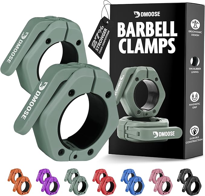 DMoose Fitness Barbell Clips 2" (Pair) - Quick Release Olympic Barbell Clamps & Collars with Anti Slip TPR Lining for Secure Weightlifting & Powerlifting - Weight Clips for Bars at Home or Gym