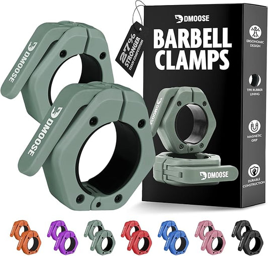 DMoose Fitness Barbell Clips 2" (Pair) - Quick Release Olympic Barbell Clamps & Collars with Anti Slip TPR Lining for Secure Weightlifting & Powerlifting - Weight Clips for Bars at Home or Gym