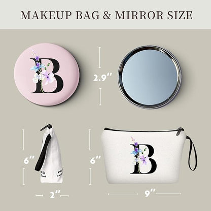SEAMOON Women Birthday Unique Maid of Honor Friendship Gifts for Women Sister Bridesmaid Bride Personalized Travel Makeup Cosmetic Bag with Mirror Valentines Mothers Day Christmas Graduation B