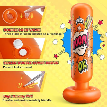 Punching Bag for Kids, Inflatable Kids Punching Bag for Kids 3-12, Boxing Equipment for Kids and Adults, Christmas, Birthday Gifts, Punching Bag Practice Karate, Taekwondo