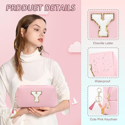 Birthday Gifts for Women Her,Travel Cute Makeup Bag,Large Capacity Cosmetic Bags for Women Makeup Pouch PU Leather Waterproof Cosmetic Bag (Y, Pink)