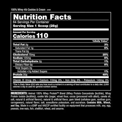 Animal 100% Whey Protein Powder – Whey Blend for Pre Workout or Post Workout, Recovery, or Anytime Low Sugar Protein Boost Meal Replacement with BCAA Branched Chain Amino Acids – Cookies & Cream, 4 lb