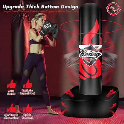 Standing Punching Bag for Adult Teens, 70" Freestanding Punching Bag with Boxing Gloves and Electric Air Pump for Beginners Kickboxing Training MMA Muay Thai Fitness Office Home Gym