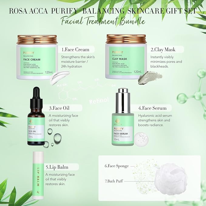 Father's Day Gift, Facial Skin Care Set & Spa Kit - Gift for Men & Women Ideas, Self-care Relaxation Gifts, Skin Care Collection with Essential Oils, Hyaluronic Acid Serum, Vitamin E, Tea Tree, Dad