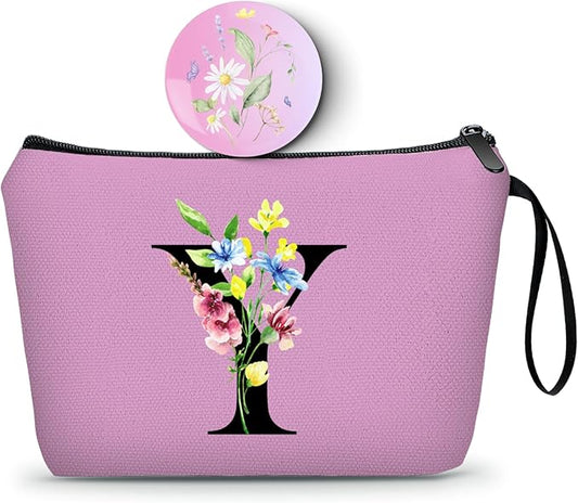 SEAMOON Appreciation Initial Monogram Gifts for Sisters from Sister Employees Team Bride Womens Unique Mom Personalized Makeup Cosmetic Bag with Mirror Mothers Day Christmas Graduation Y