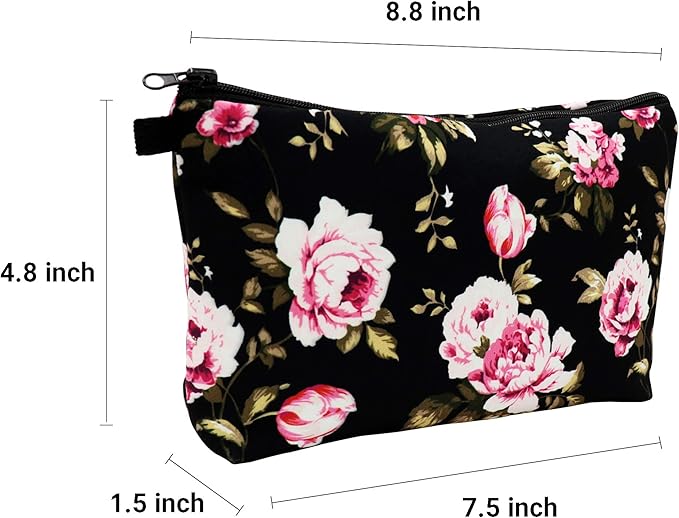 Cute Travel Makeup Bag Cosmetic Bag Small Pouch Gift for Women (Flowers)