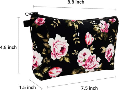 Cute Travel Makeup Bag Cosmetic Bag Small Pouch Gift for Women (Flowers)