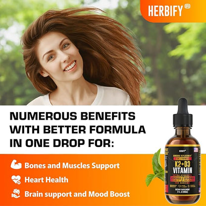 Vitamin D3 K2 Drops – Liquid Vitamins for Women, Men & Teen Vitamins - Bone Strength Supplements - D3 K2 Mt Vitamins for Immune Support & Heart Health - Vitamin D3 10000 Iu Liquid K2 Drops – 2 oz