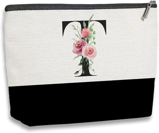 Initial Makeup Bag, Personalized Gifts for Women, Personalized Makeup Bag, Bridesmaid Gifts, Cosmetic bags for Women (Letter T)
