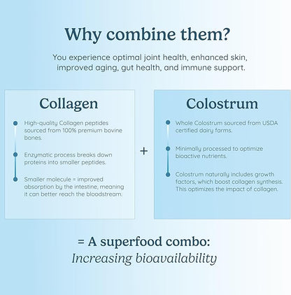 Collagen Peptides Powder w/Bovine Colostrum, Naturally-Sourced Hydrolyzed Bone Collagen Powder, Hair Skin Nail & Joint Support,Type I & III Grass-Fed Collagen Supplements for Women & Men