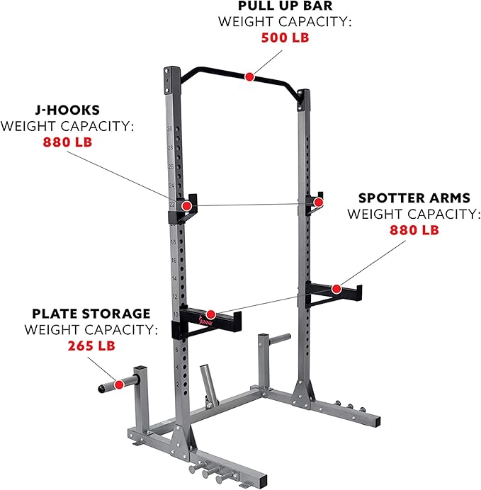 Sunny Health & Fitness Power and Squat Rack 360° Swivel