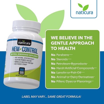 Hem-Control - Fast Effective Hemorrhoid Treatment Supplement - Powerful Formula to Promote Symptom Relief, Shrinking of Hemorrhoids, Ease Discomfort - 90 Vegan Capsules - Made in USA