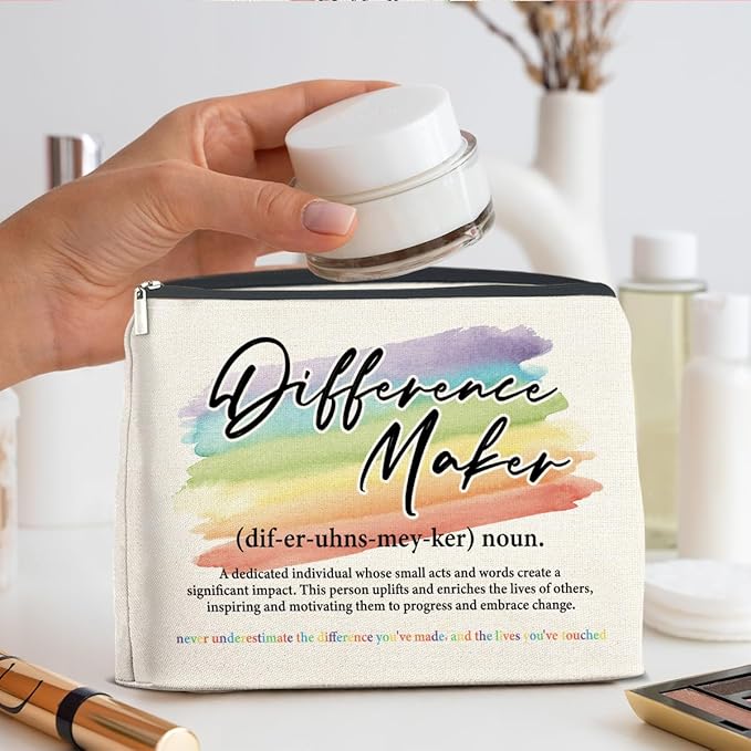 Difference Maker Makeup Bag Thank You Gifts for Mentor Leader Coach Boss Coworker, Difference Maker Gift Appreciation Cosmetic Bag Zipper Makeup Pouch
