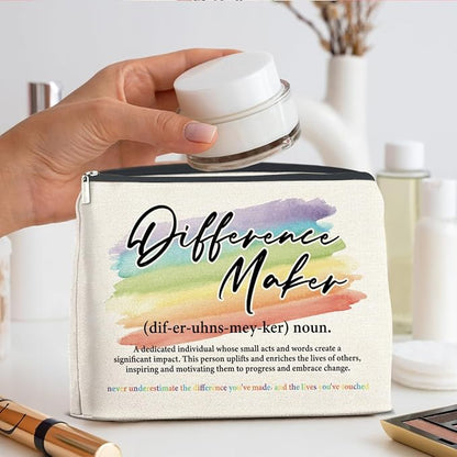 Difference Maker Makeup Bag Thank You Gifts for Mentor Leader Coach Boss Coworker, Difference Maker Gift Appreciation Cosmetic Bag Zipper Makeup Pouch