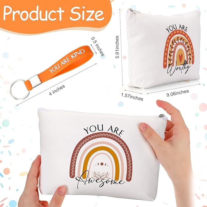 Inbagi 10 Set Inspirational Gifts Bulk for Women with 10 Keychains and 10 Bags Thank You Employee Appreciation for Adults