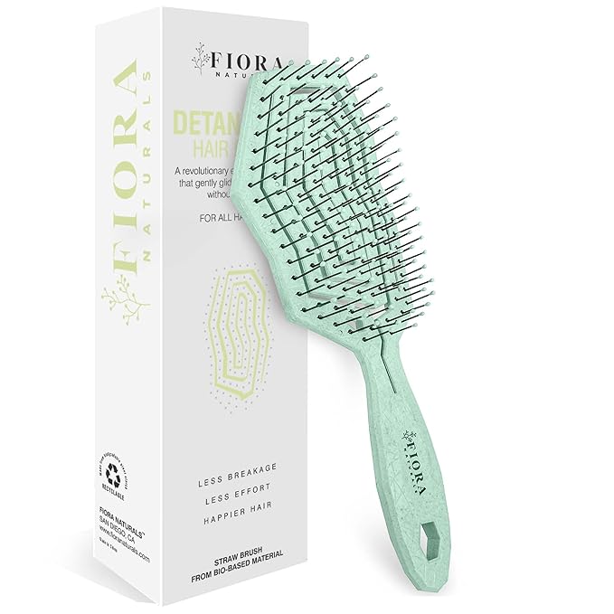 Fiora Naturals Hair Detangling Brush -100% Bio-Friendly Hair Detangler Brush w/Ultra-soft Bristles- Glide Through Tangles with Ease - For Curly, Fine, Women, Men, Kids, Toddlers, Wet and Dry Hair