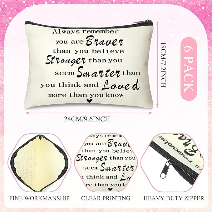 Tondiamo 6 Sets Inspirational Appreciation Gifts Include 6 Inspirational Natural Stone Bracelets 6 Cards and 6 Motivational Canvas Makeup Bags for Team Coworkers Nurse